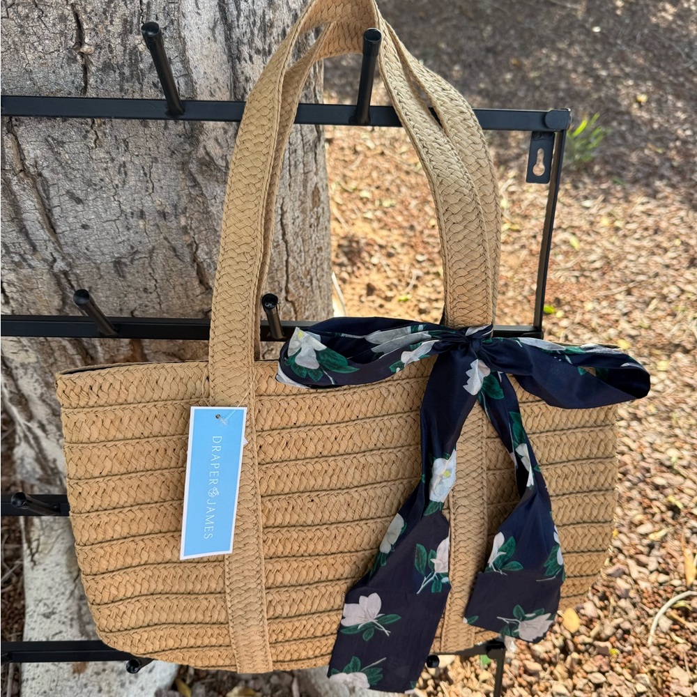 Draper James Tan Woven Tote Bag with Floral Scarf